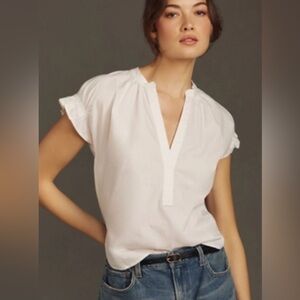 Anthropologie Pilcro Tatum Flutter Sleeve Deep V White Blouse